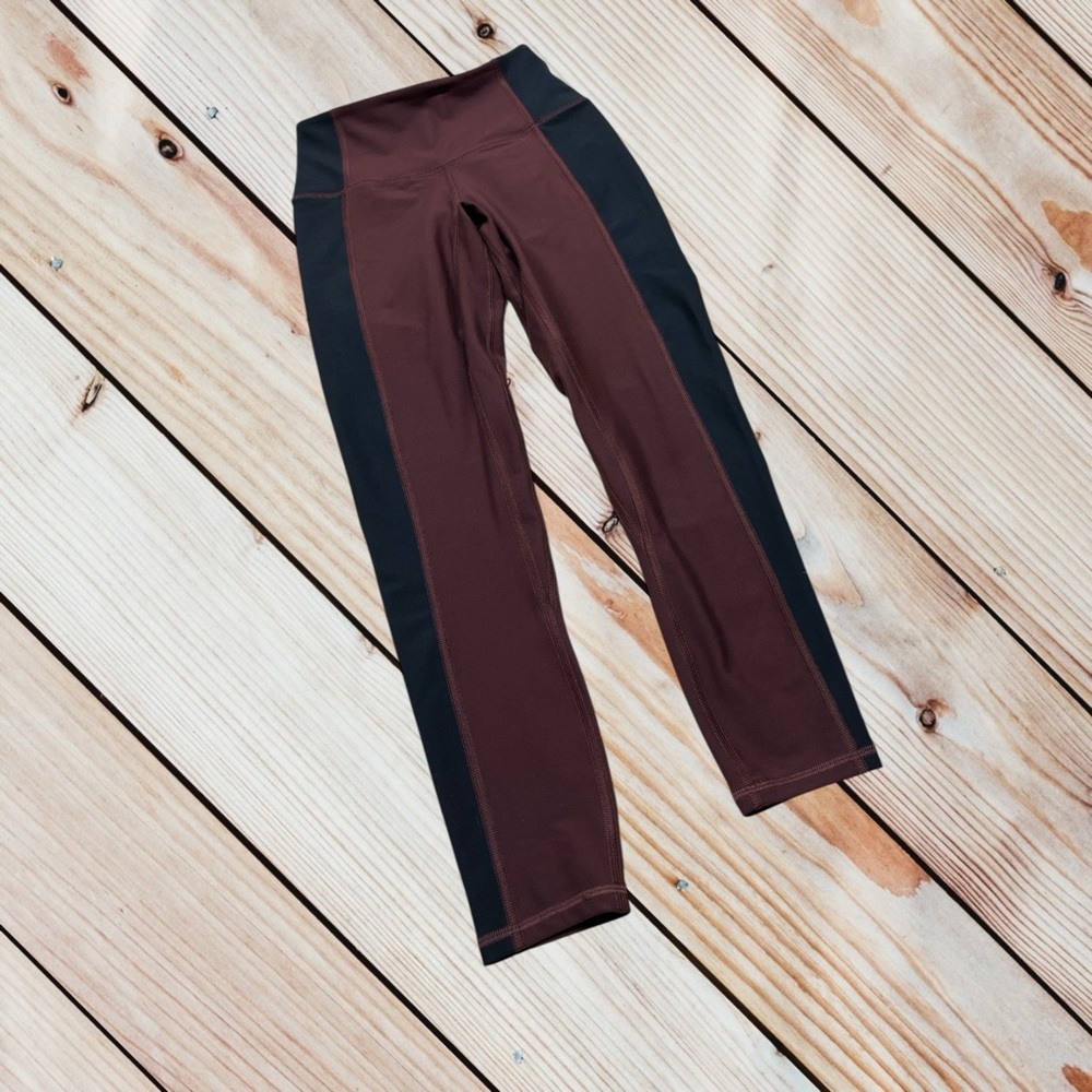 Abercrombie & Fitch YPB XS Short 7/8 brown black colorblock leggings - Picture 2 of 13
